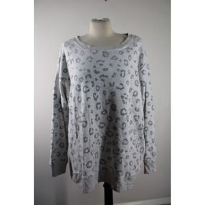 Jane + Delancey 2X Grey Leopard Print Sweatshirt Long Sleeve Pullover Plus Size
